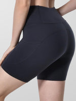 Women's Grey 8''5''2'' Inseam High Waist Biker Yoga Shorts with 4 Out Pockets (Grey)