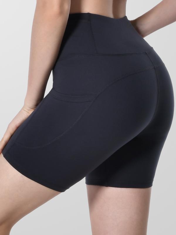 Women's Grey 8''5''2'' Inseam High Waist Biker Yoga Shorts with 4 Out Pockets (Grey)