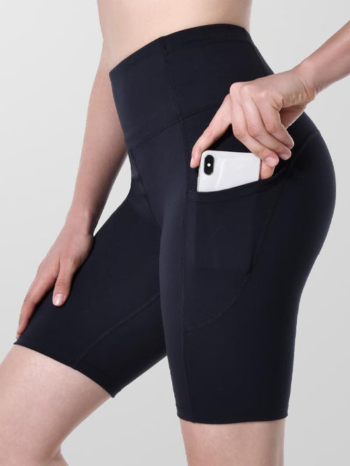 Women's Grey 8''5''2'' Inseam High Waist Biker Yoga Shorts with 4 Out Pockets (Grey)