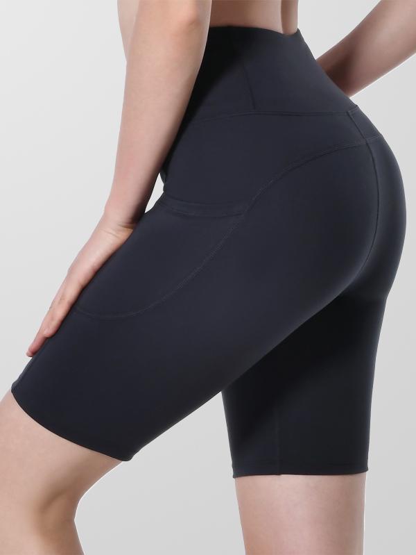 Women's Grey 8''5''2'' Inseam High Waist Biker Yoga Shorts with 4 Out Pockets (Grey)