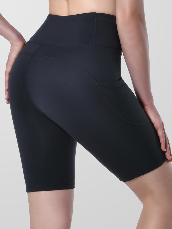 Women's Grey 8''5''2'' Inseam High Waist Biker Yoga Shorts with 4 Out Pockets (Grey)